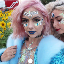 Load image into Gallery viewer, Neon Pink, Orange & Blue Rhinestone Face Jewels – UV Black Light Festival Gems