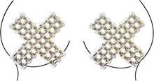 Load image into Gallery viewer, Sass Chick Silver Pasties Nipple Covers "X" Sexy Festival Rave Accessories, Medical Adhesive, Crystal Rhinestone Stickers