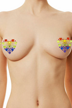 Load image into Gallery viewer, Reusable LED Light-Up Rainbow Heart Rhinestone Pasties – Festival Nipple Covers