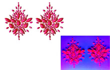 Load image into Gallery viewer, Reusable Hot Pink Neon GLOW In Black Light Rhinestone Pasties w/ Body Glue for Reapplication