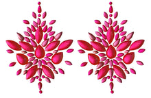 Load image into Gallery viewer, Reusable Hot Pink Neon GLOW In Black Light Rhinestone Pasties w/ Body Glue for Reapplication