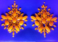 Load image into Gallery viewer, Reusable Orange Neon GLOW In Black Light Rhinestone Pasties w/ Body Glue for Reapplication