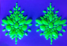 Load image into Gallery viewer, Set of 3 Reusable Neon GLOW In Black Light Rhinestone Pasties w/ Body Glue for Reapplication