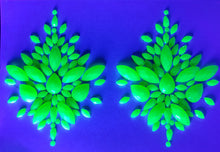 Load image into Gallery viewer, Reusable Green/Yellow Neon GLOW In Black Light Rhinestone Pasties