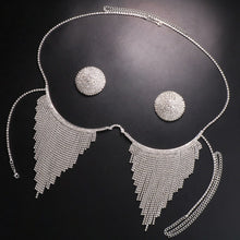Load image into Gallery viewer, INS Rhinestone Long Tassel Chest Bracket Bra Chain Sexy Lingerie Cover Breast Pasties Nipple Stickers Set Body Jewelry for Women