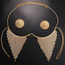 Load image into Gallery viewer, INS Rhinestone Long Tassel Chest Bracket Bra Chain Sexy Lingerie Cover Breast Pasties Nipple Stickers Set Body Jewelry for Women