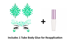 Load image into Gallery viewer, Reusable GLOW In Dark Pasties and Face Stickers w/ Body Glue for Reapplication