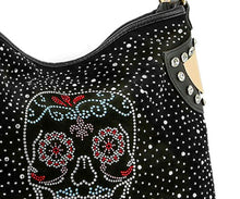 Load image into Gallery viewer, Sass Chick Sugar Skull Rhinestone Beaded Fringe Hobo Handbag