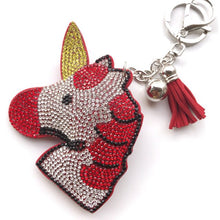 Load image into Gallery viewer, Leather Tassel Rhinestone Keychain Crystal Chain Key Ring Women's Holder Car bag Lucky Big Unicorn Animal Pendant Jewelry