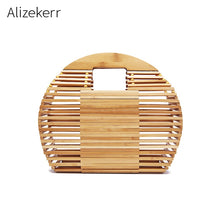 Load image into Gallery viewer, Retro Handmade Bamboo Summer Beach Handbags Women Fashion Hollow Out Semicircle Clutch Wooden Straw Bags For Women 2019 Holiday