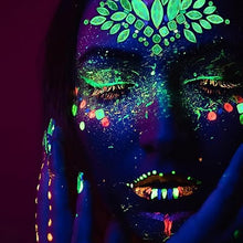 Load image into Gallery viewer, Pink, Orange and Blue GLOW in Black Light Face and Eyes Rhinestone Stickers For Special Events, Music Festivals, Coachella and  more!
