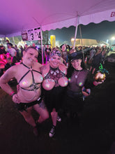 Load image into Gallery viewer, Reusable LED Light Up Pasties | Rainbow Heart Rhinestone Pasties | Festival Nip Covers | Coachella &amp; Bonnaroo Outfits &amp; Pasty Nipple Covers
