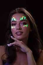 Load image into Gallery viewer, Pink, Orange and Blue GLOW in Black Light Face and Eyes Rhinestone Stickers For Special Events, Music Festivals, Coachella and  more!
