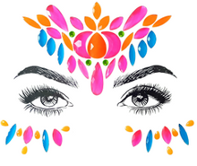 Load image into Gallery viewer, Pink, Orange and Blue GLOW in Black Light Face and Eyes Rhinestone Stickers For Special Events, Music Festivals, Coachella and  more!
