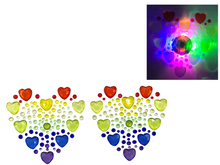 Load image into Gallery viewer, Reusable LED Light Up Pasties | Rainbow Heart Rhinestone Pasties | Festival Nip Covers | Coachella &amp; Bonnaroo Outfits &amp; Pasty Nipple Covers
