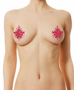 Reusable Hot Pink Neon GLOW In Black Light Rhinestone Pasties w/ Body Glue for Reapplication