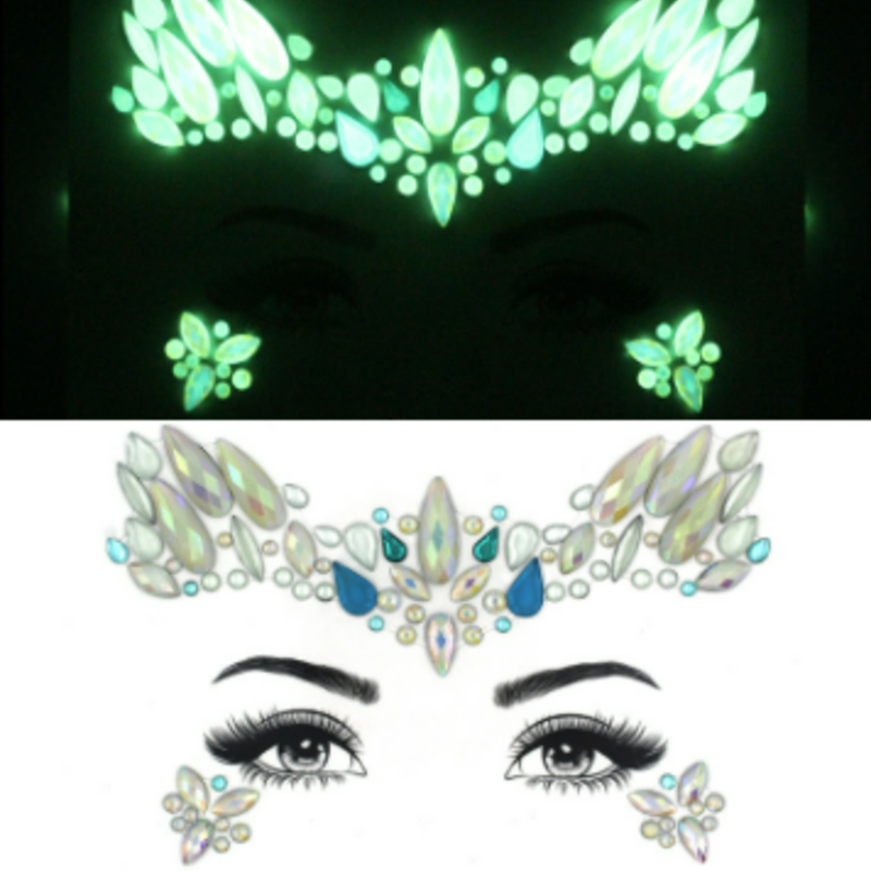 Glow in the Dark Face & Eyes Sexy Rhinestone Body Stickers