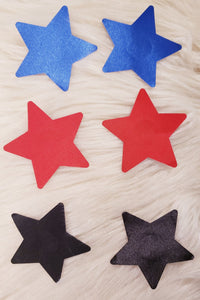 3 Pairs Star Pasties - Red, Black, Blue Nipple Covers, Stickers, Lifestyle, Rally, Rave, Costume, Lingerie