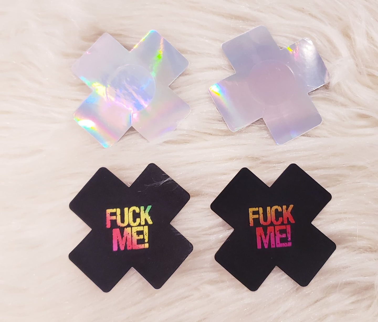 2 Pairs Cross Pasties - F*uck Me, Metallic, Nipple Covers, Stickers, Lifestyle, Rally, Rave, Costume, Lingerie
