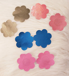 4 Pairs Metallic Flower Pasties -Gold, Red, Pink, Blue, Nipple Covers, Stickers, Lifestyle, Rally, Rave, Costume, Lingerie