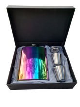 Load image into Gallery viewer, 8 oz Rainbow Stainless Steel Flask Gift Box Set Funnel &amp; Shot Glasses Metal
