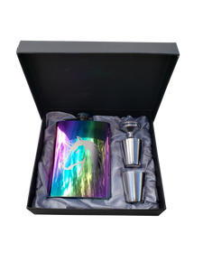 8 oz Rainbow Stainless Steel Unicorn Flask Gift Box Set Funnel & Shot Glasses Metal