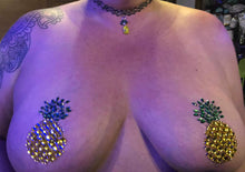 Load image into Gallery viewer, Reusable Pineapple Rhinestone Pasties w/ Body Glue for Reapplication
