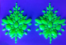 Load image into Gallery viewer, Reusable Green/Yellow Neon GLOW In Black Light Rhinestone Pasties w/ Body Glue for Reapplication
