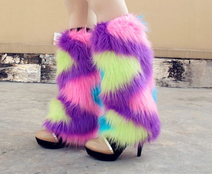 Sexy Multicolored Faux Fur Leg/Boot Warmer  - Festival, Clubs, Raves, Cosplay, Costumes