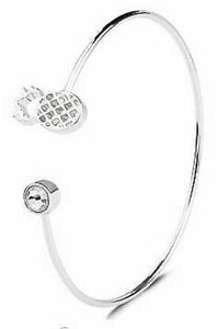 Silver Tone Pineapple Bangle Bracelet w/ Crystal Cuff Jewelry Lifestyle Charm