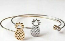Load image into Gallery viewer, Silver Tone Pineapple Bangle Bracelet w/ Crystal Cuff Jewelry Lifestyle Charm
