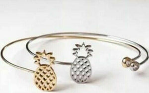 Silver Tone Pineapple Bangle Bracelet w/ Crystal Cuff Jewelry Lifestyle Charm