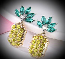 Load image into Gallery viewer, Pineapple Earrings Yellow Rhinestone Lifestyle Crystal Bling Swinger Jewelry Gem
