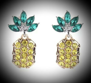 Pineapple Earrings Yellow Rhinestone Lifestyle Crystal Bling Swinger Jewelry Gem