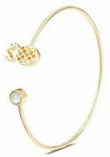 Load image into Gallery viewer, Gold Tone Pineapple Bangle Bracelet w/ Crystal Cuff Jewelry Lifestyle Charm
