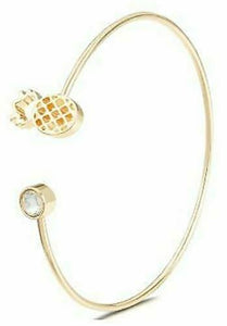 Gold Tone Pineapple Bangle Bracelet w/ Crystal Cuff Jewelry Lifestyle Charm