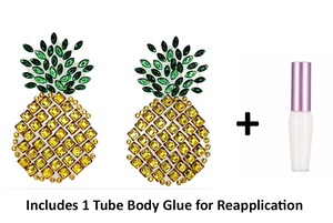Reusable Pineapple Rhinestone Pasties w/ Body Glue for Reapplication
