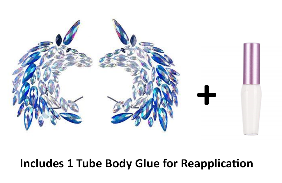 Reusable Unicorn Rhinestone Pasties w/ Body Glue for Reapplication