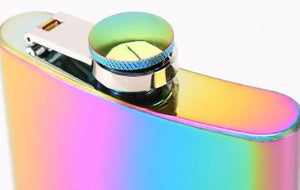 8 oz Rainbow Stainless Steel Flask Gift Box Set Funnel & Shot Glasses Metal
