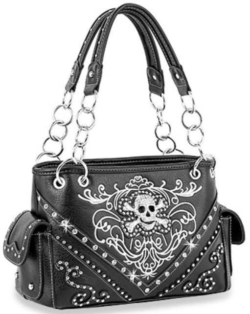 Sass Chick Rhinestone Skull and Crossbones Shoulder Bag Concealed Carry