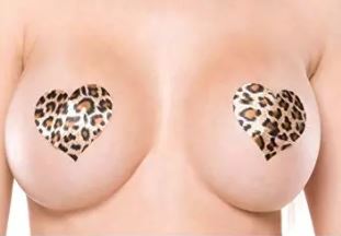 2 Pairs Leopard Heart Sexy Pasties Nipple Covers Breasts Self Adhesive - Body Stickers, Lifestyle, Rave, Rally, Costume, Lingerie