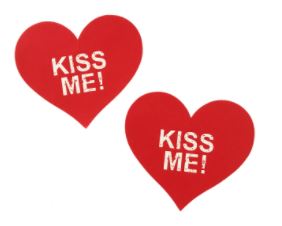 2 Pairs Red Kiss Me Heart Sexy Pasties Nipple Covers Breasts Self Adhesive - Body Stickers, Lifestyle, Rave, Rally, Costume, Lingerie