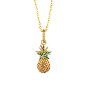 Colorful Zirconia CZ Necklace For Women Rainbow Gold Chain Pineapple Watermelon Horn Cactus Pendants Fashion Jewelry nke-p28