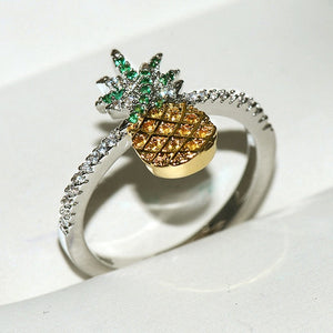 925 Sterling Silver Pineapple Ring with Cubic Zirconia  (2 Colors, 5 Sizes)