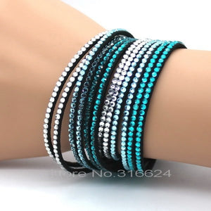 Crystal Double Wrap Leather Bracelet (Several Colors)