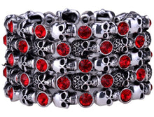 Load image into Gallery viewer, YACQ Skull Skeleton Stretch Cuff Bracelet for Women Biker Bling Crystal Jewelry Antique Silver Color Wholesale Dropshipping D07
