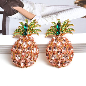 Wholesale Fashion Pineapple-Shaped Colorful Rhinestone Dangle Drop Earrings High-Quality Crystals Jewelry Accessories For Women