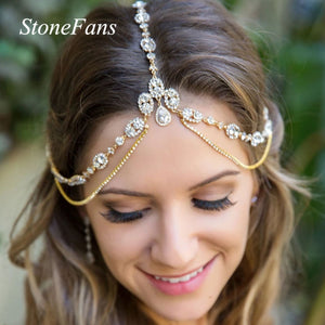 Stonefans Handmade Forehead Crystal Headband Chain Jewelry for Women Bohomian Bridal Rhinestone Hair Chain Headpiece Accessories