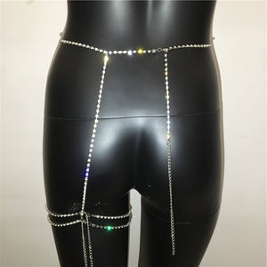 Adjustable Sexy Body Chain w/ Rhinestones & Crystals  (Silver or Gold) - Body Jewelry - Thigh - Waist