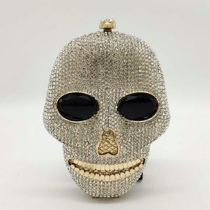 Boutique De FGG Halloween Novelty Funny Skull Clutch Women Silver Evening Bags Party Cocktail Crystal Purses and Handbags